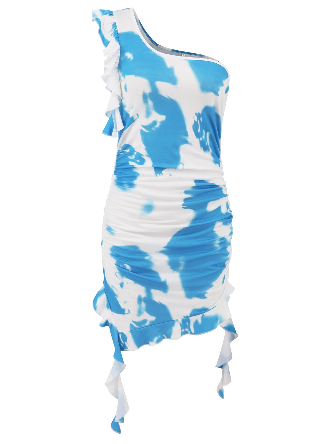 Ruffled Tie-Dye Single Shoulder Mini Dress